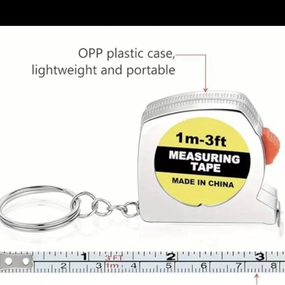 1m/3ft Mini Measuring Tape Keychain - Yellow Label